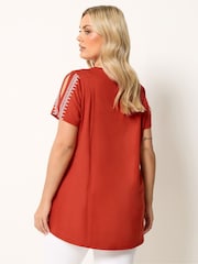 Yours Curve Orange Embroidered Cold Shoulder Top - Image 3 of 5