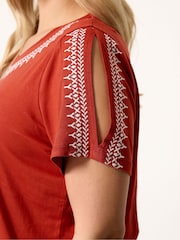 Yours Curve Orange Embroidered Cold Shoulder Top - Image 4 of 5
