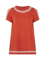 Yours Curve Orange Embroidered Cold Shoulder Top - Image 5 of 5