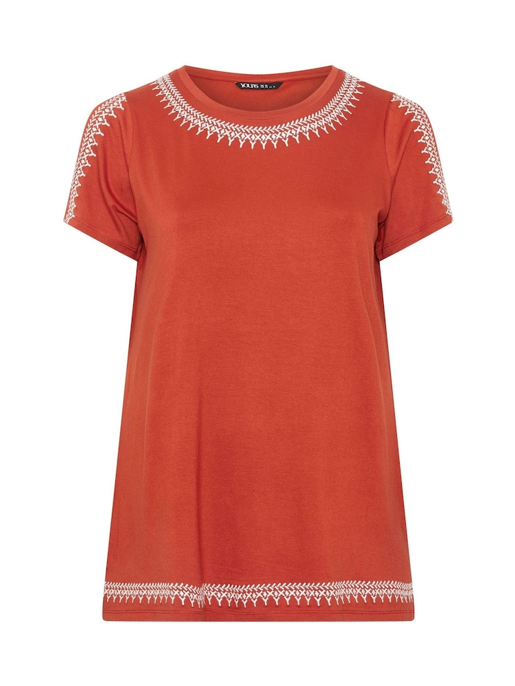Yours Curve Orange Embroidered Cold Shoulder Top - Image 5 of 5