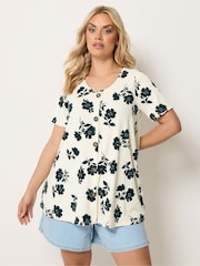 Yours Curve Cream Button Front Swing Top - Image 1 of 5