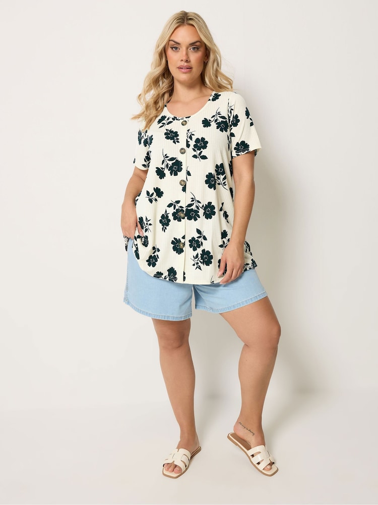 Yours Curve Cream Button Front Swing Top - Image 2 of 5