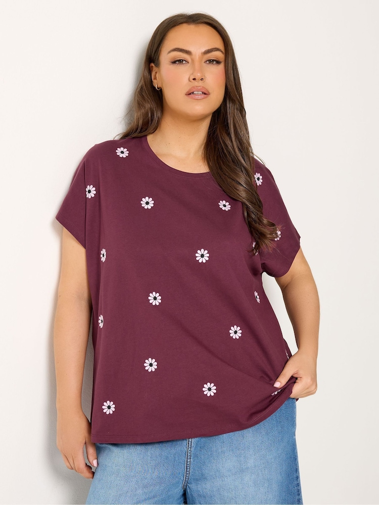 Yours Curve Red Daisy Embroidered Top - Image 1 of 5