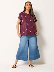 Yours Curve Red Daisy Embroidered Top - Image 2 of 5