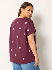 Yours Curve Red Daisy Embroidered Top - Image 3 of 5