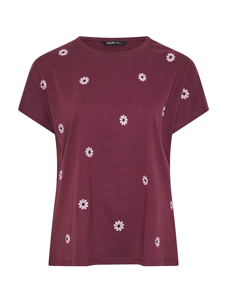 Yours Curve Red Daisy Embroidered Top - Image 5 of 5