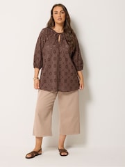 Yours Curve Brown Broderie Boho Top - Image 2 of 5
