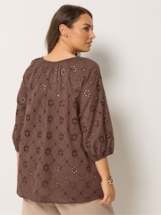 Yours Curve Brown Broderie Boho Top - Image 3 of 5