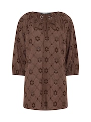 Yours Curve Brown Broderie Boho Top - Image 5 of 5