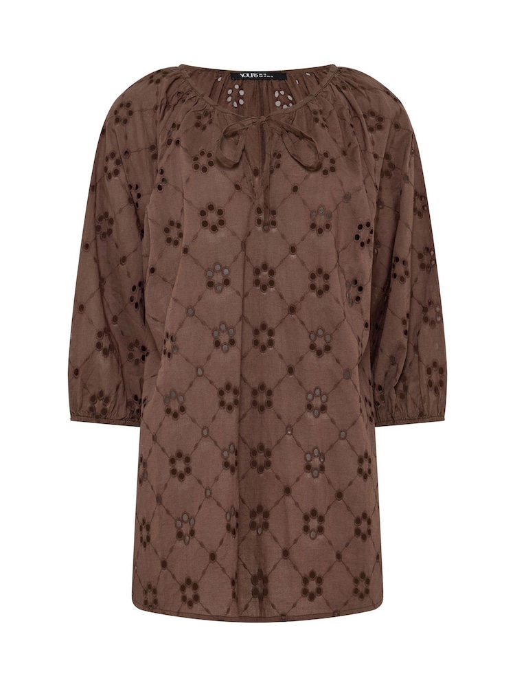 Yours Curve Brown Broderie Boho Top - Image 5 of 5 Yours Curve Brown Broderie Boho Top - Image 5 of 5