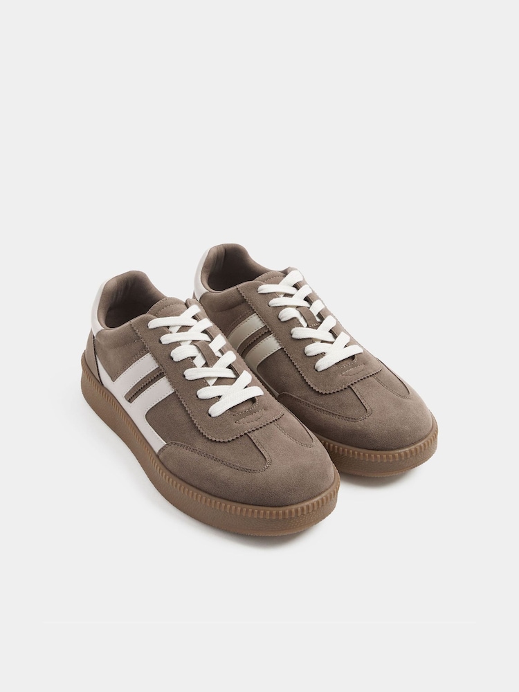 Braun - Yours Curve E Wide Fit Side Stripe Lace Up Trainers - Bild 2 von 5