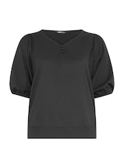 Yours Curve Black Button Detail Puff Sleeve Top - Image 5 of 5