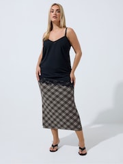 Yours Curve Brown Limited Check Mesh Fishtail Skirt - Image 1 of 5