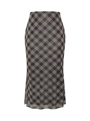 Yours Curve Brown Limited Check Mesh Fishtail Skirt - Image 5 of 5