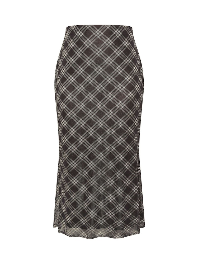Yours Curve Brown Limited Check Mesh Fishtail Skirt - Image 5 of 5 Yours Curve Brown Limited Check Mesh Fishtail Skirt - Image 5 of 5