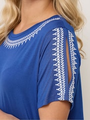 Yours Curve Blue Embroidered Detail T-Shirt - Image 4 of 5