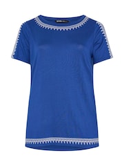 Yours Curve Blue Embroidered Detail T-Shirt - Image 5 of 5