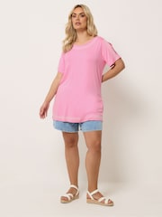 Yours Curve Pink Embroidered Detail T-Shirt - Image 2 of 5