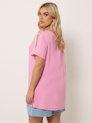 Yours Curve Pink Embroidered Detail T-Shirt - Image 3 of 5