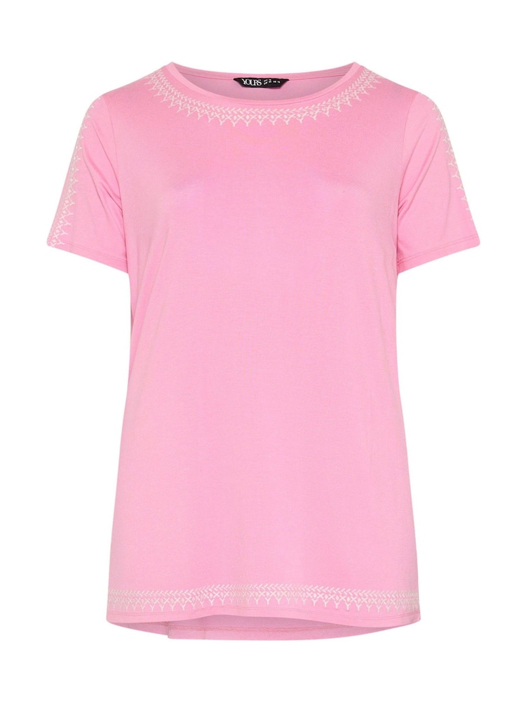 Yours Curve Pink Embroidered Detail T-Shirt - Image 5 of 5