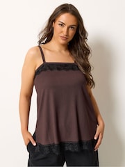 Yours Curve Black Lace Trim Textured Vest - Image 1 of 5