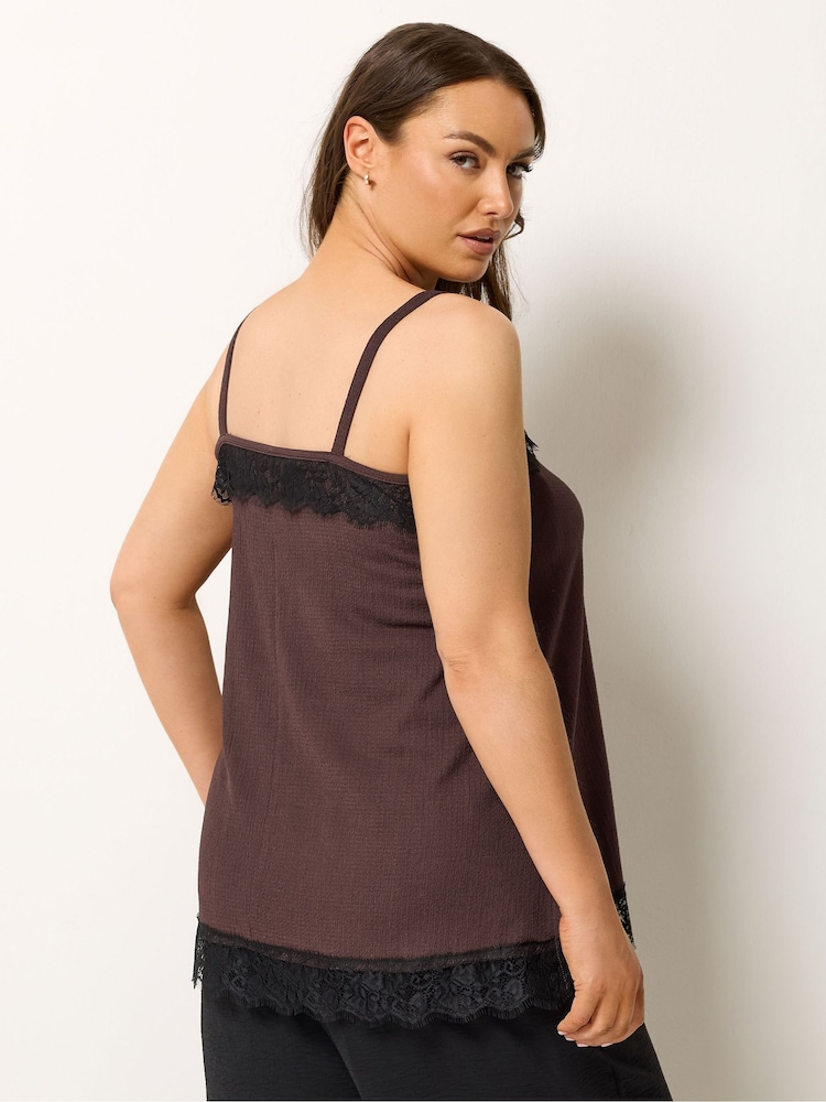 Yours Curve Black Lace Trim Textured Vest - Image 2 of 5 Yours Curve Black Lace Trim Textured Vest - Image 2 of 5