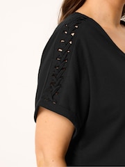 Yours Curve Black Lattice Grown On Sleeve Top - Image 4 of 5