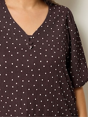 Yours Curve Brown Button Detail Puff Sleeve Top - Image 4 of 5