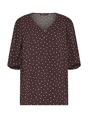 Yours Curve Brown Button Detail Puff Sleeve Top - Image 5 of 5