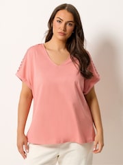 Yours Curve Pink Lattice Grown On Sleeve Top - Image 1 of 5