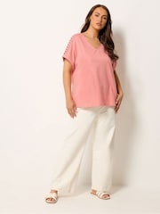 Yours Curve Pink Lattice Grown On Sleeve Top - Image 2 of 5
