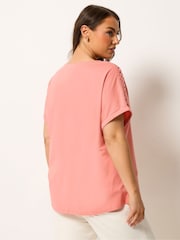 Yours Curve Pink Lattice Grown On Sleeve Top - Image 3 of 5