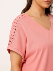 Yours Curve Pink Lattice Grown On Sleeve Top - Image 4 of 5