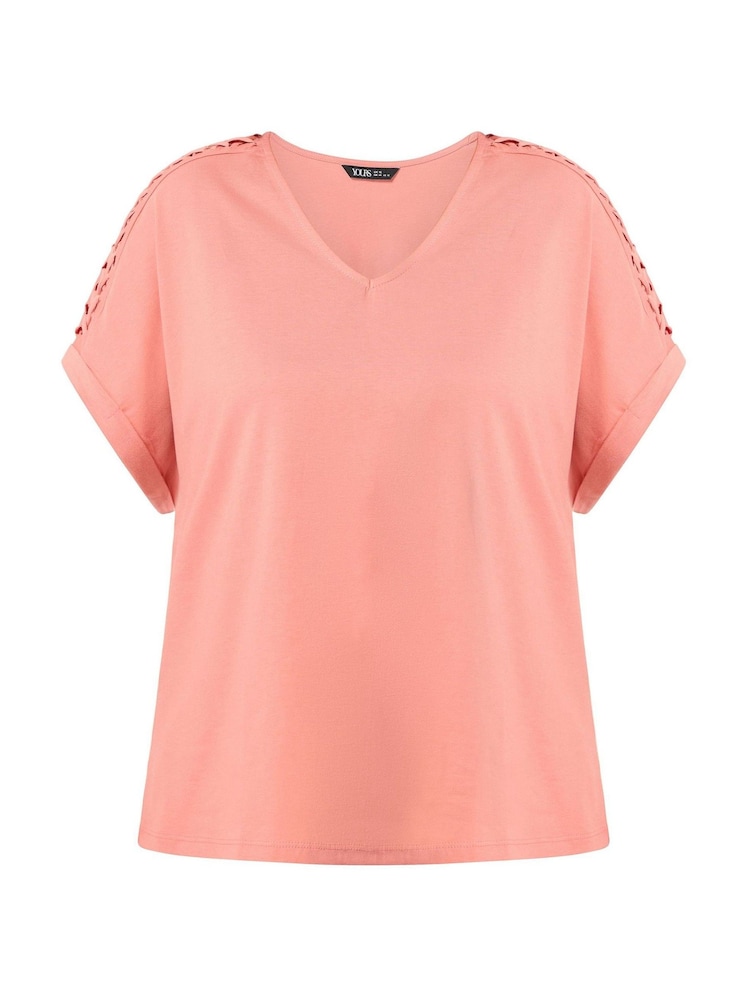 Yours Curve Pink Lattice Grown On Sleeve Top - Image 5 of 5