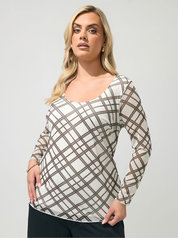 Yours Curve Cream London Check Mesh Top - Image 1 of 5 Yours Curve Cream London Check Mesh Top - Image 1 of 5