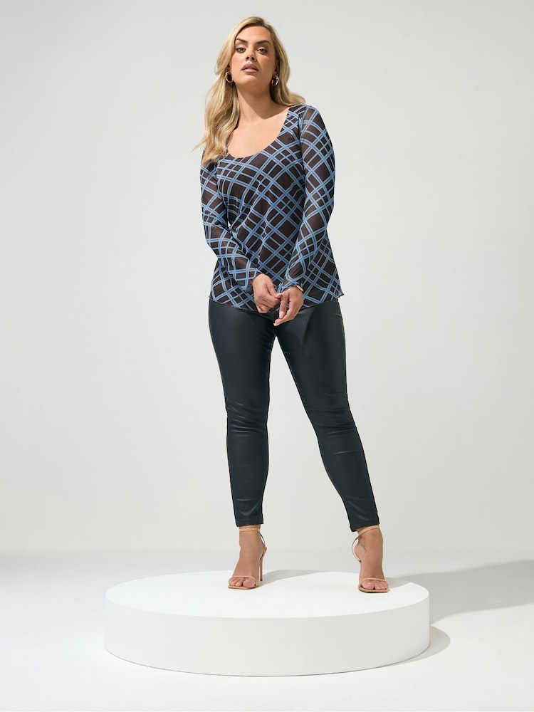Yours Curve Blue/Black London Check Mesh Top - Image 2 of 6 Yours Curve Blue/Black London Check Mesh Top - Image 2 of 6