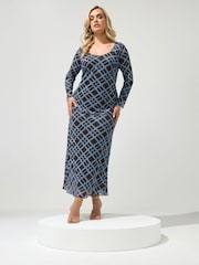 Yours Curve Blue/Black London Check Mesh Top - Image 3 of 6