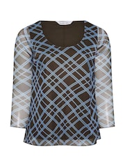 Yours Curve Blue/Black London Check Mesh Top - Image 6 of 6
