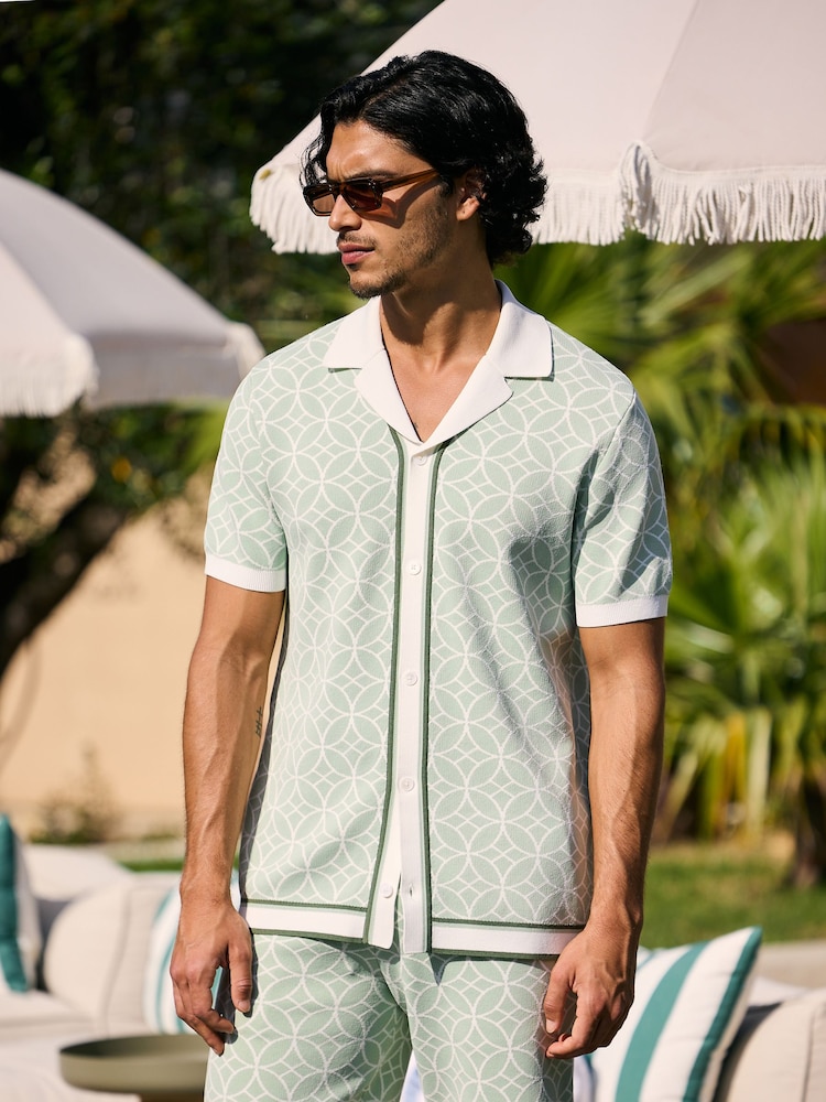 MAUVAIS Green Solato Jaquard Knit Shirt - Image 1 of 6 MAUVAIS Green Solato Jaquard Knit Shirt - Image 1 of 6
