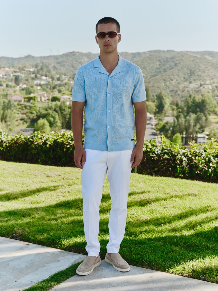MAUVAIS Blue Rivero Slim Leaf Knit Shirt - Image 2 of 7 MAUVAIS Blue Rivero Slim Leaf Knit Shirt - Image 2 of 7