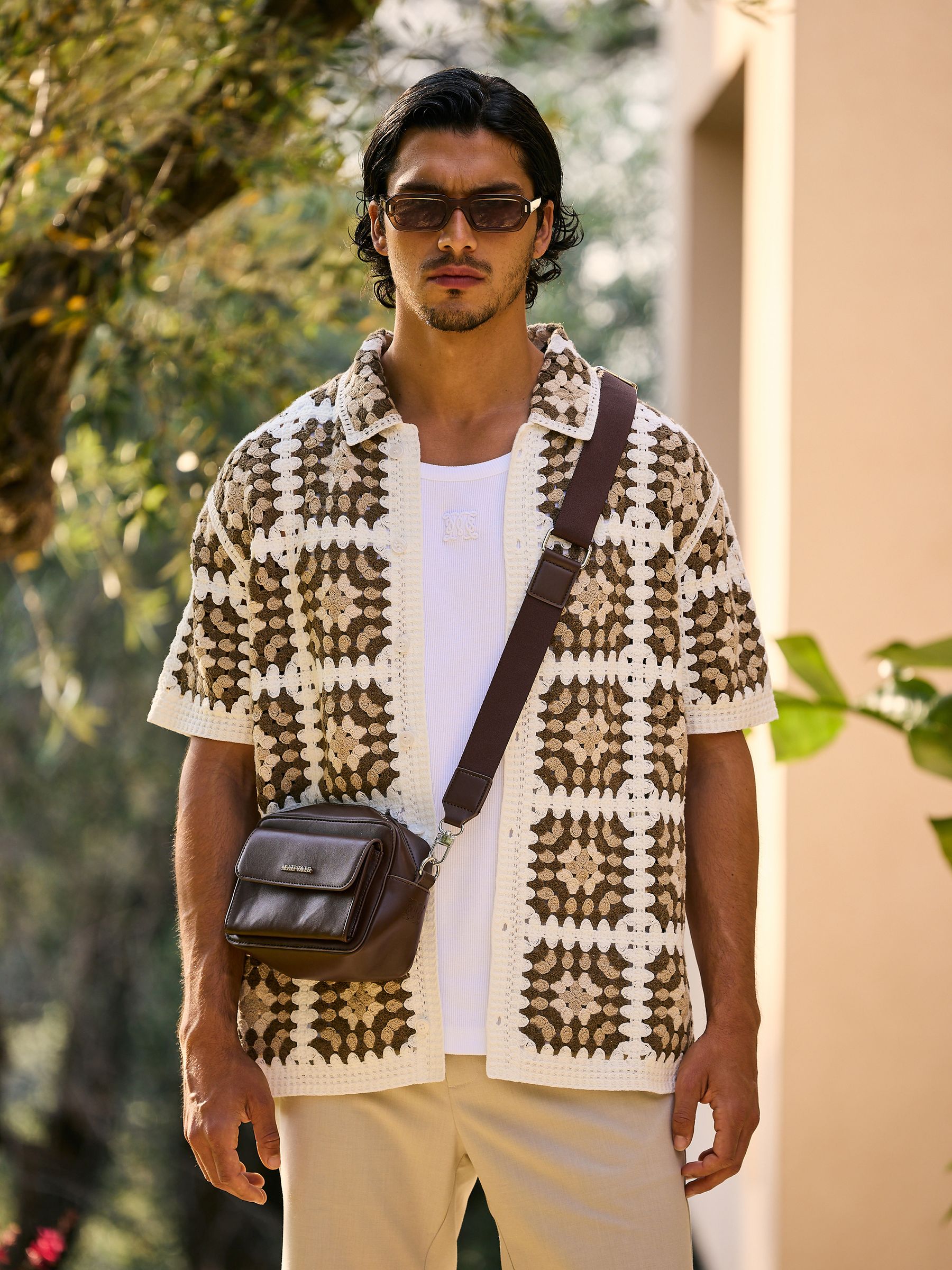 Buy MAUVAIS Brown Quadro Crochet Shirt from Next USA