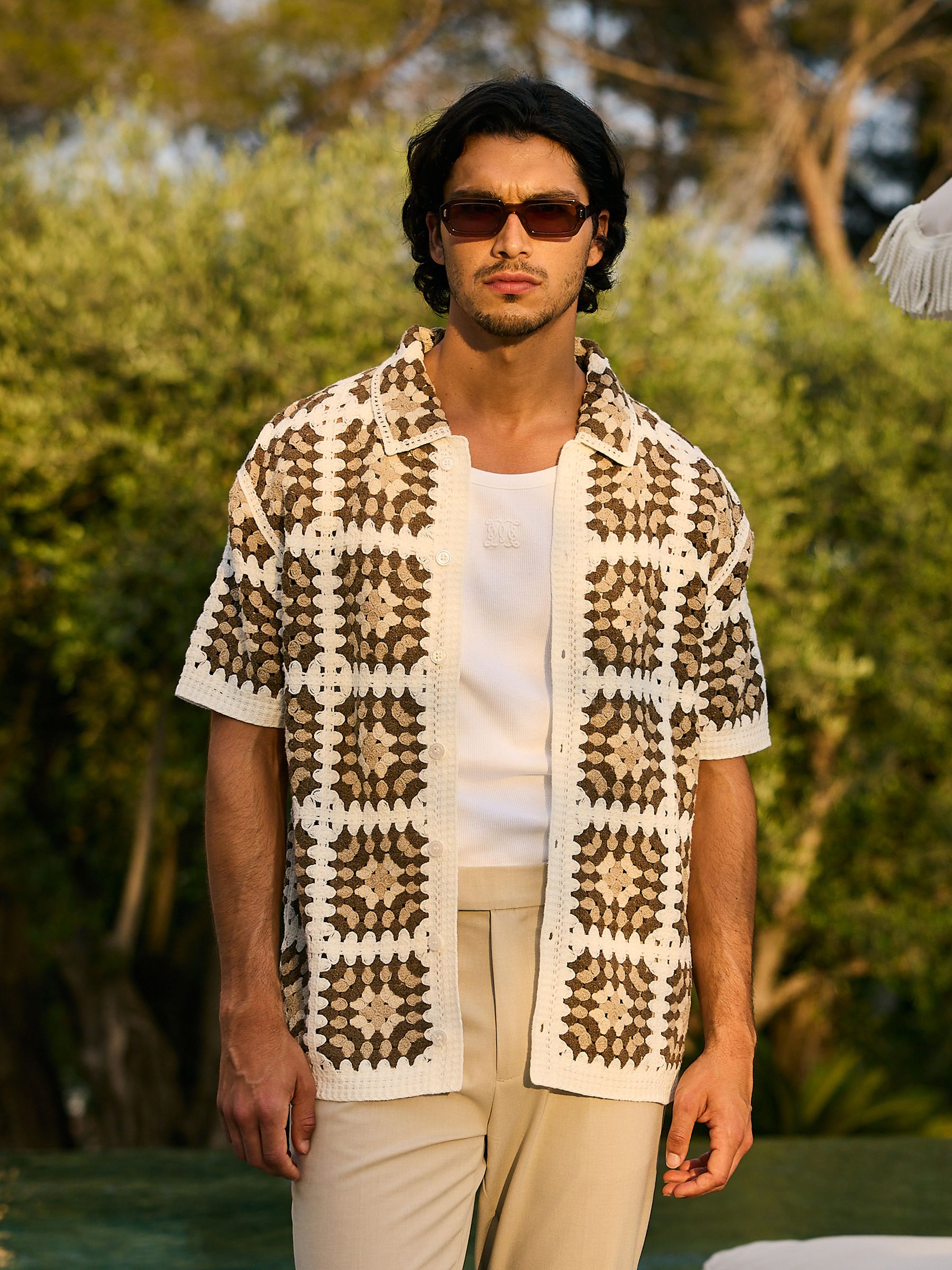 Buy MAUVAIS Brown Quadro Crochet Shirt from Next USA