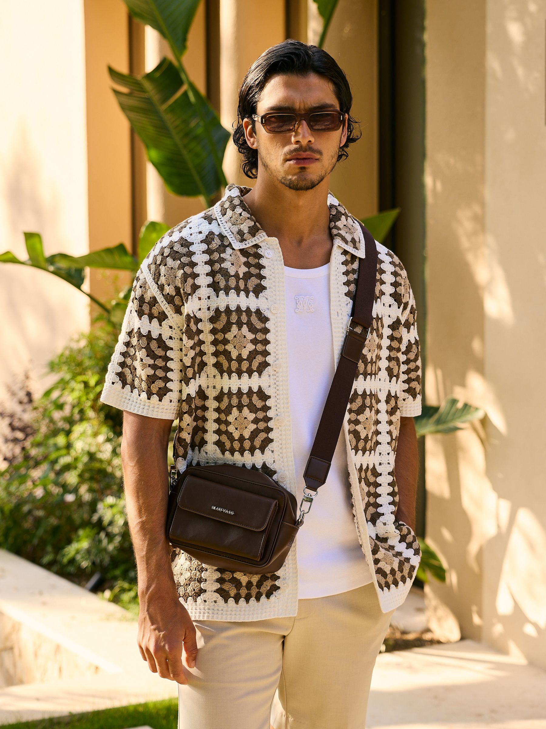 Buy MAUVAIS Brown Quadro Crochet Shirt from Next USA