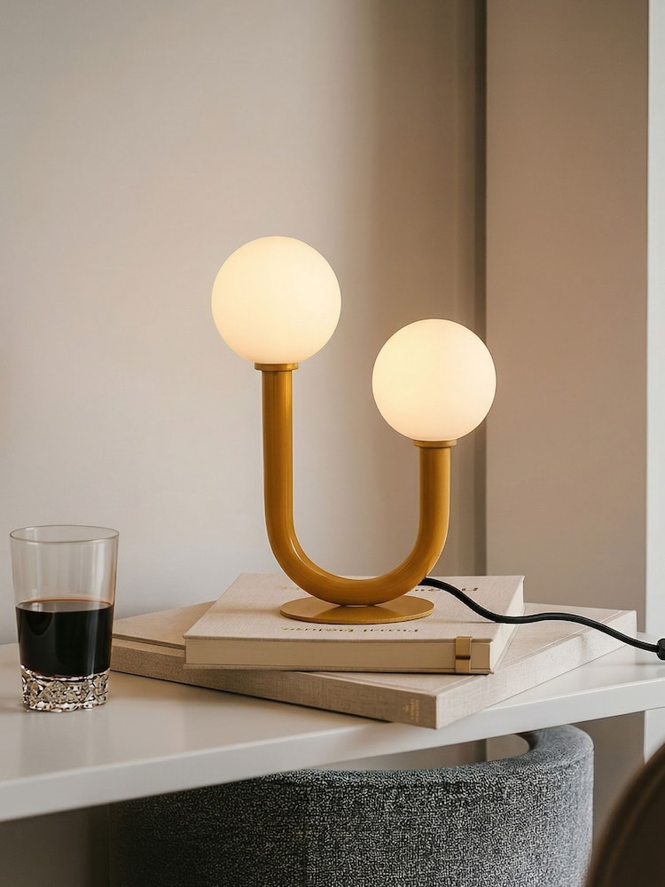 RULl Lighting Yellow Matte White Mehta 2 Light LED Metal and Glass Table Light - Image 1 of 4 RULl Lighting Yellow Matte White Mehta 2 Light LED Metal and Glass Table Light - Image 1 of 4