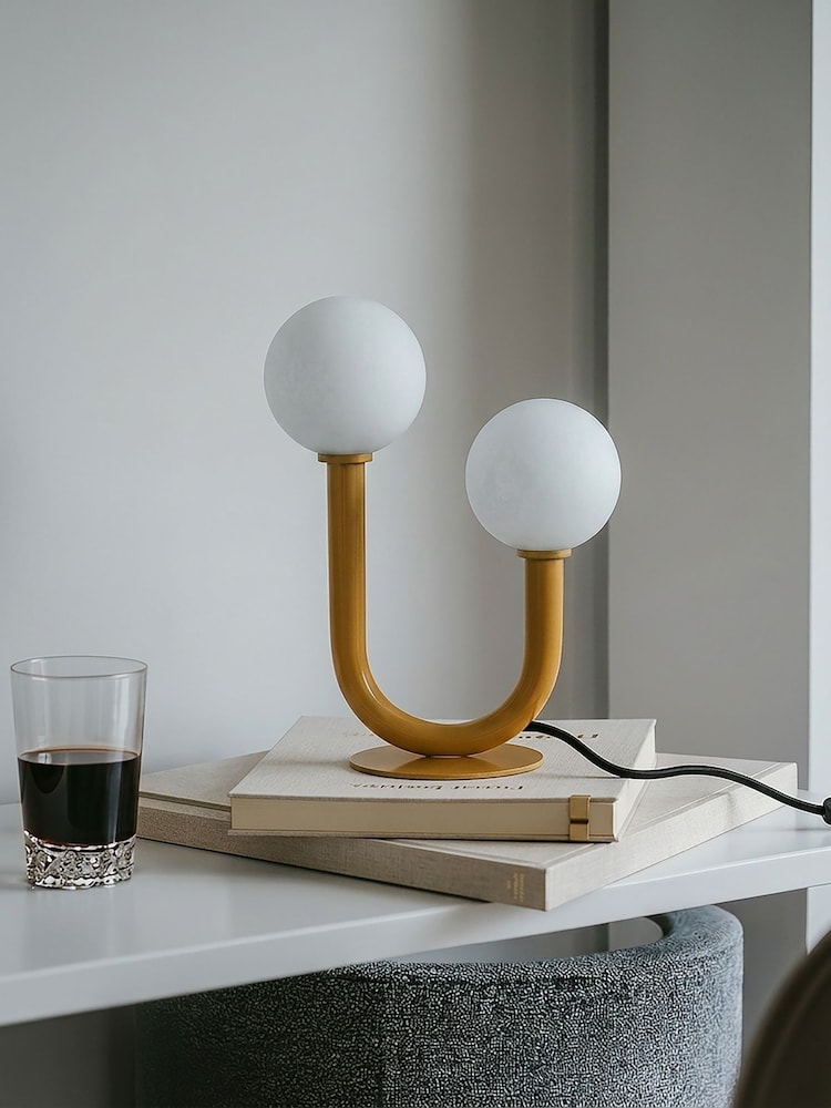 RULl Lighting Yellow Matte White Mehta 2 Light LED Metal and Glass Table Light - Image 2 of 4 RULl Lighting Yellow Matte White Mehta 2 Light LED Metal and Glass Table Light - Image 2 of 4