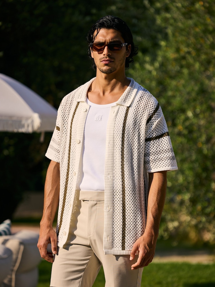 MAUVAIS Green Brisa Cotton Crochet Knit Stripe Shirt - Image 8 of 8 MAUVAIS Green Brisa Cotton Crochet Knit Stripe Shirt - Image 8 of 8