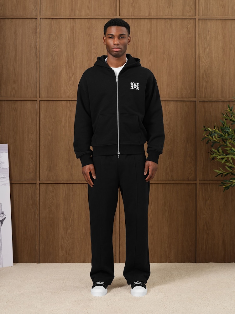 MAUVAIS Black Embroidered Monogram Wide Leg Joggers - Image 1 of 4