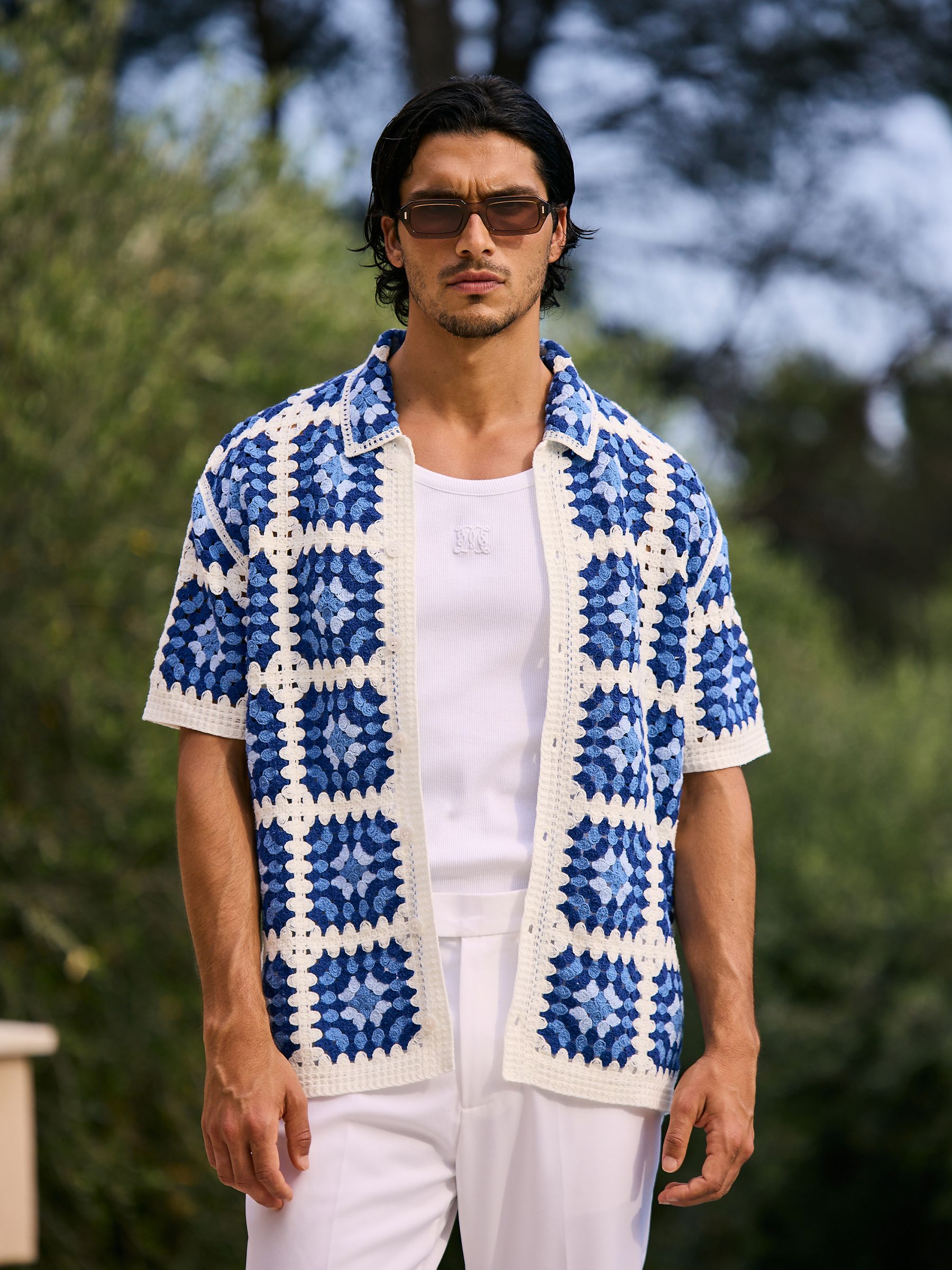 Buy MAUVAIS Blue Quadro Crochet Shirt from Next USA