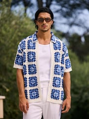 MAUVAIS Blue Quadro Crochet Shirt - Image 8 of 8