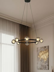 RUL LIGHTING Black Smoke Mako 8 Light Glass LED Round Pendant Ceiling Light - Image 1 of 4